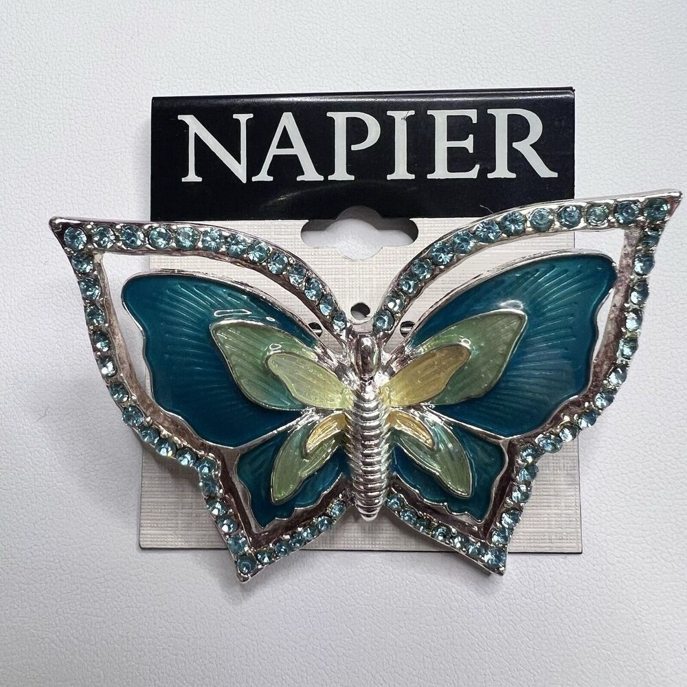 Vintage Napier Brooch Pin Green Butterfly Rhinestones Classic Jewelry - Picture 6 of 14